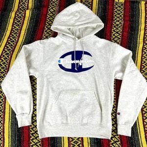 champion hoodie size small gray and blue